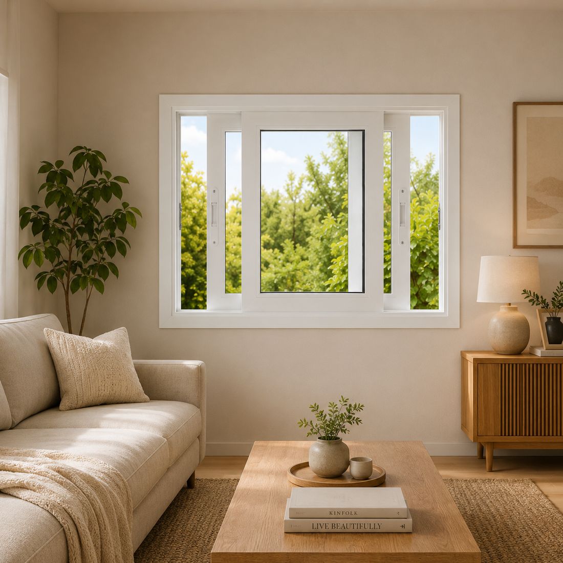 Sala con ventana NEFUSAC blanca